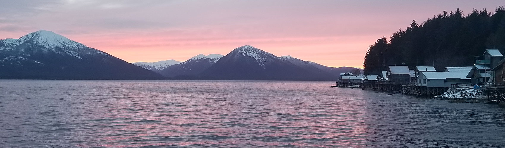 Alaskan sunset on the water in Tenakee